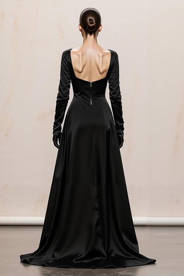Black and White A-Line Long Sleeve Formal Dress